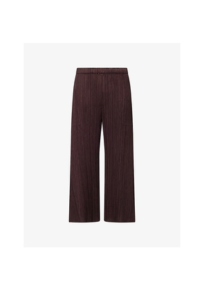 Womens Pleats Please Issey Miyake Straight-Leg Side-Slit Knitted Trousers