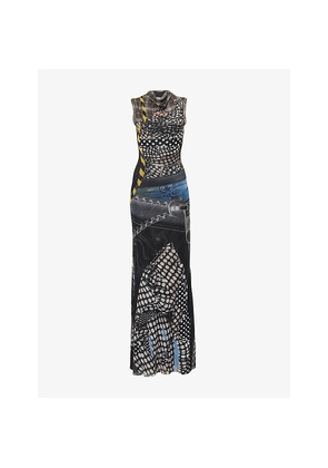 Womens Ottolinger Mesh Graphic-Print Stretch-Woven Maxi Dress