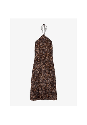 Womens The Kooples Leopard-Print Open-Back Woven Maxi Dress