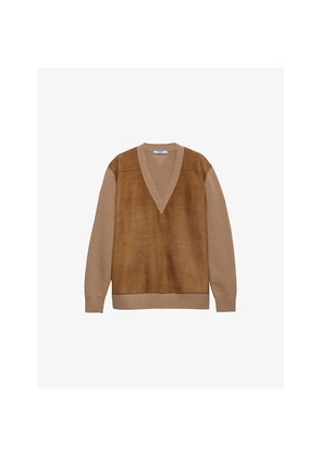 Womens Prada V-Neck Suede and Cashmere Jumper