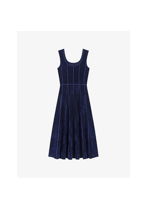 Womens Maje Round-Neck Flared-Skirt Stretch-Velvet Midi Dress