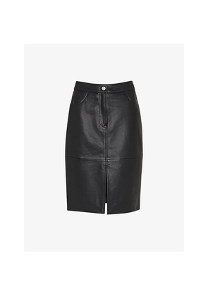 Womens Whistles Split-Hem Mid-Rise Leather Midi Skirt