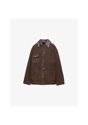Womens Prada Contrast-Collar Relaxed Canvas Work Jacket