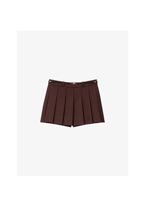Womens Maje Pleated Belted-Waist Stretch-Woven Skort