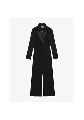 Womens Reiss Perla Sheer-Sleeve Woven Tuxedo Jumpsuit