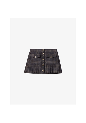 Womens Maje Checked Pleated Woven Mini Skirt