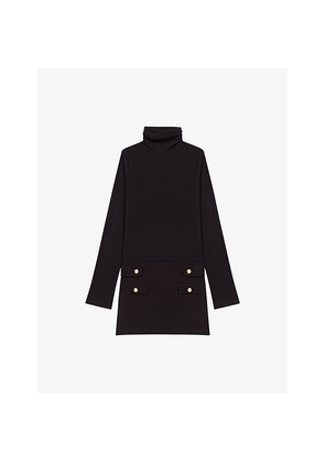 Womens Maje Ribbed High-Neck Stretch-Knit Mini Dress