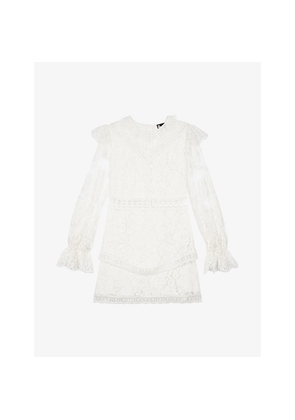 Womens The Kooples Ruffle-Collar Long-Sleeve Lace Mini Dress