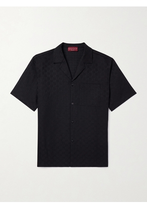 Gucci - Camp-Collar Logo-Jacquard Linen-Blend Shirt - Men - Black - IT 46