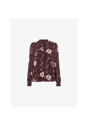 Womens Whistles Floral-Print Tie-Neck Woven Blouse