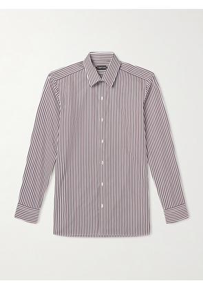 TOM FORD - Slim-Fit Striped Cotton-Poplin Shirt - Men - Brown - EU 38
