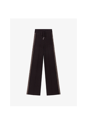 Womens Maje Rhinestone-Stripe Wide-Leg Woven Trousers