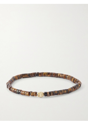 Luis Morais - 14-Karat Gold, Diamond and Tiger's Eye Beaded Bracelet - Men - Brown