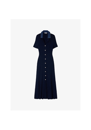Womens Sandro Denim-Collar Slim-Fit Knitted Maxi Dress