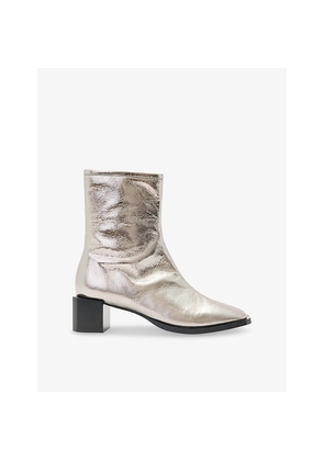 Womens Allsaints Avril Metallic-Leather Heeled Ankle Boots