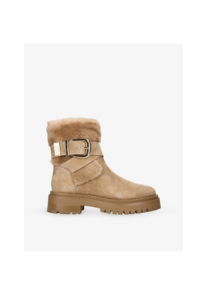 Womens Steve Madden Lodge Suede and Faux-Fur Ankle Boots