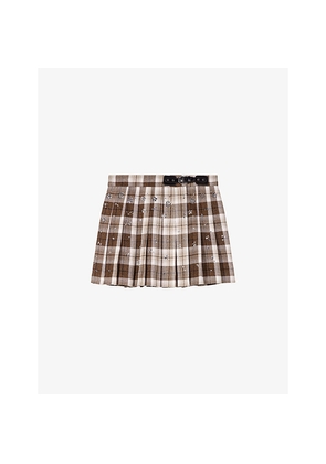 Womens Maje Checked Rhinestone-Embellished Cotton-Blend Mini Skirt