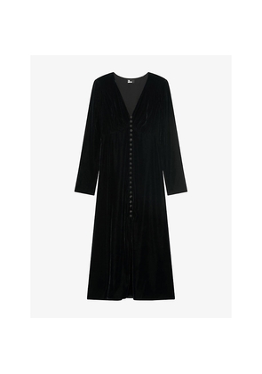 Womens The Kooples V-Neck Stretch-Velvet Midi Dress