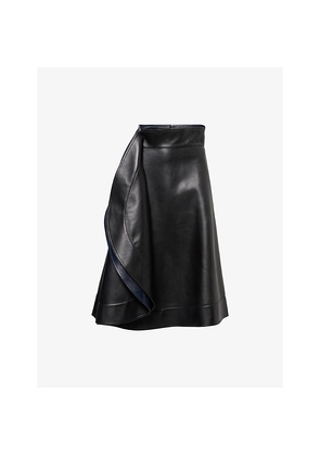 Womens Bottega Veneta Panels Flared Leather Midi Skirt