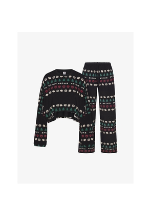 Womens Cactus Plant Flea Market x Skims Cropped Long-Sleeve and Trouser Sleep Set