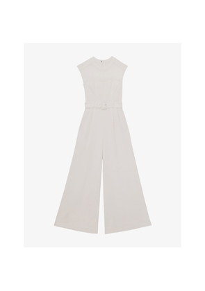 Womens Reiss Alba Belted-Waist Stretch-Woven Jumpsuit