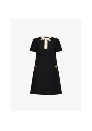 Womens Valentino Garavani Bow-Embellished Short-Sleeves Wool and Silk Mini Dress