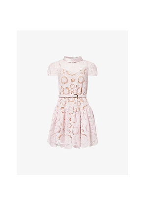 Womens Self-Portrait Floral-Lace Cap-Sleeves Woven Mini Dress