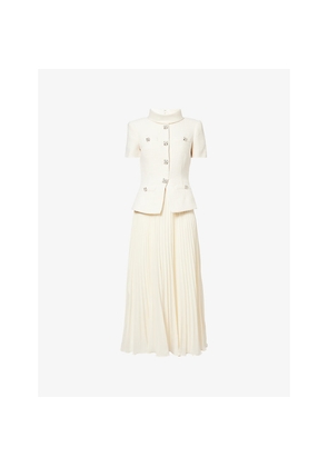 Womens Self-Portrait Bouclé Pleated Woven Midi Dress