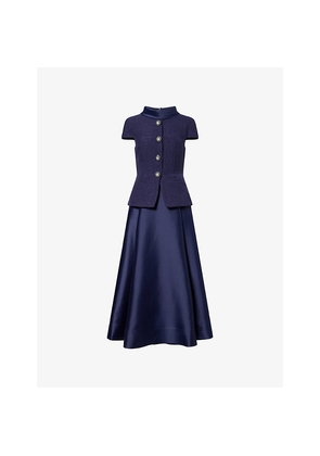 Womens Self-Portrait Bouclé Taffeta-Skirt Woven Midi Dress