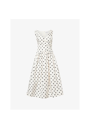 Womens Self-Portrait Polka Dot V-Neck Cotton-Poplin Midi Dress