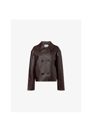 Womens Self-Portrait Cropped Double-Breasted Leather Jacket