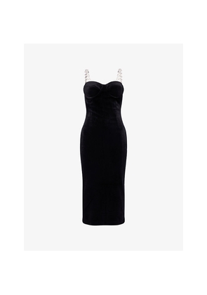 Womens Nadine Merabi Eliza Jewel-Straps Velvet Midi Dress