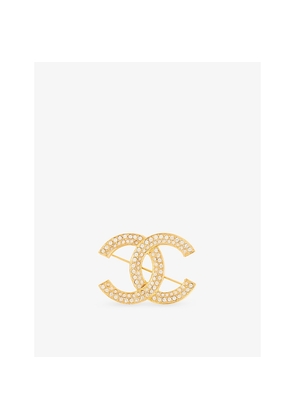 Womens Reselfridges Pre-Loved Chanel CC Rhinestone-Embellished Gold-Plated Metal Brooch