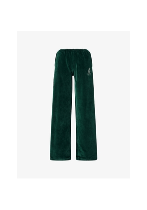 Womens Sporty & Rich Embroidered-Logo Wide-Leg Cotton-Velour Jogging Bottoms