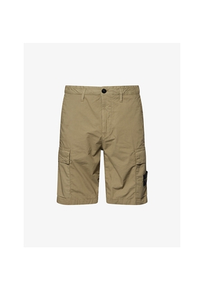 Mens Stone Island Parachute Compass-Badge Cotton Cargo Shorts