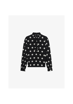 Womens The Kooples Polka-Dot Long-Sleeve Silk-Blend Blouse