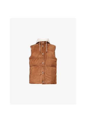 Mens Eleventy Hooded Quilted Suede-Down Gilet