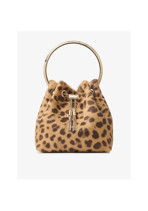 Womens Jimmy Choo Bon Bon Leopard-Print Pony Hair-Leather Top-Handle Bag