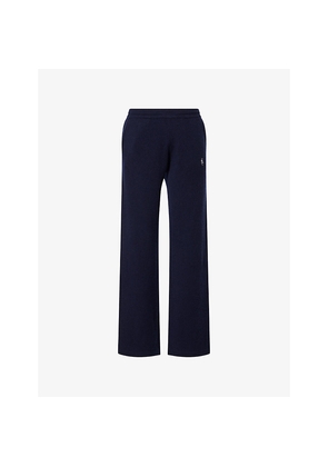 Womens Sporty & Rich Embroidered-Logo Wide-Leg Cashmere-And-Wool Jogging Bottoms