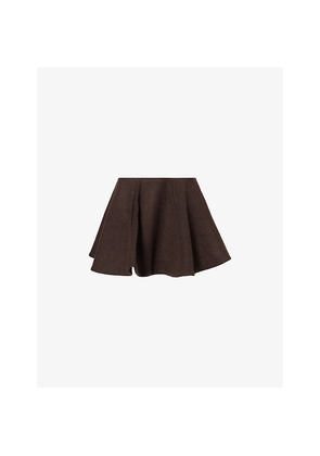 Womens Ganni Peacoat Flared Wool-Blend Mini Skirt