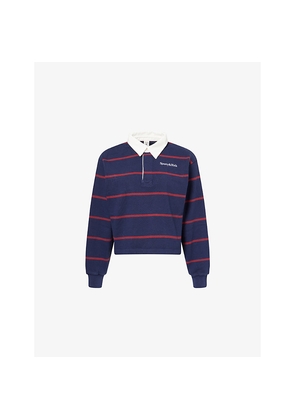 Womens Sporty & Rich Embroidered-Logo Rugby Cotton Polo Top