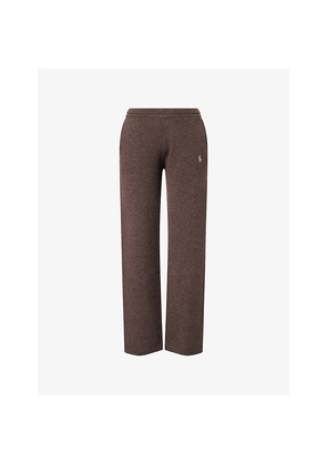 Womens Sporty & Rich Embroidered-Logo Straight-Leg Cashmere-And-Wool Jogging Bottoms