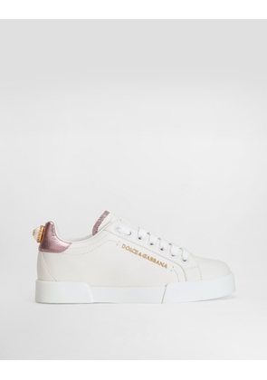 Dolce & Gabbana Portofino Sneakers In Nappa Calfskin With Lettering - Woman Sneakers Pink Leather 40.5