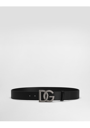 Dolce & Gabbana Lux Leather Belt With Crossover Dg Logo Buckle - Man Belts Black Leather 125