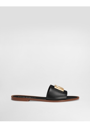Dolce & Gabbana Flat Slippers In Calfskin - Woman Slides And Mules Black Leather 39