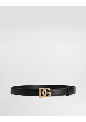 Dolce & Gabbana Calfskin Belt With Dg Logo - Woman Belts Black Leather 75