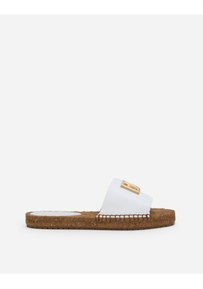 Dolce & Gabbana Nappa Leather Espadrille Sliders With Dg Logo - Woman Slides And Mules White Leather 37
