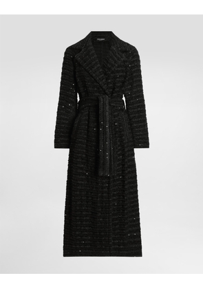 Dolce & Gabbana Tweed Coat With Micro-sequin Embellishment - Woman Coats And Jackets Black 46