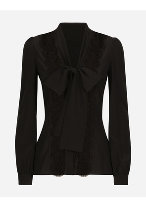 Dolce & Gabbana Silk Shirt With Lace Inlay - Woman Shirts And Tops Black 46