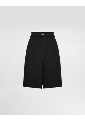 Dolce & Gabbana Raschel Tweed Midi Skirt With Central Slit And Dg Logo - Woman Skirts Black 50